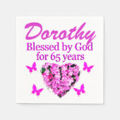 ピンクパーソナライズされたフローラ65位誕生日ナプキンス スタンダードカクテルナプキン (正面)