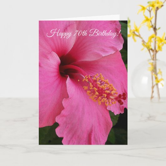 ピンクパーソナライズされたフローラ70誕生日 カード (黄色い花)