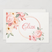 ピンクパーソナライズされたフローラ 招待状 (正面/裏面)