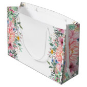 ピンクパーソナライズされたフローラ，蝶の赤ちゃんシャワー ラージペーパーバッグ (裏面アングル)