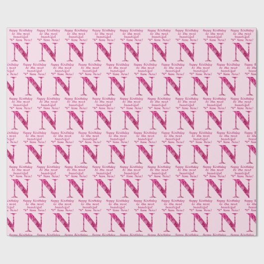 ピンクパーソナライズされたフローラ「N」モノグラムアート誕生日 ラッピングペーパー (フラット)