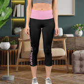 ピンクパーソナライズされたブラックおもしろい漫画スタイル猫引用文 カプリレギンス