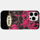 ピンクパーソナライズされたブラックグレーフローラダマスク Case-Mate iPhoneケース (裏面 (横))