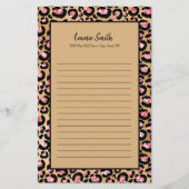 ピンクパーソナライズされたブラックブラウンチエータヒョウのライン 便箋 (正面)