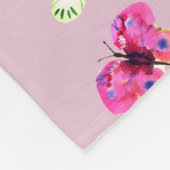 ピンクパーソナライズされたブルーグリーンマゼンタバタフライ フリースブランケット (角)