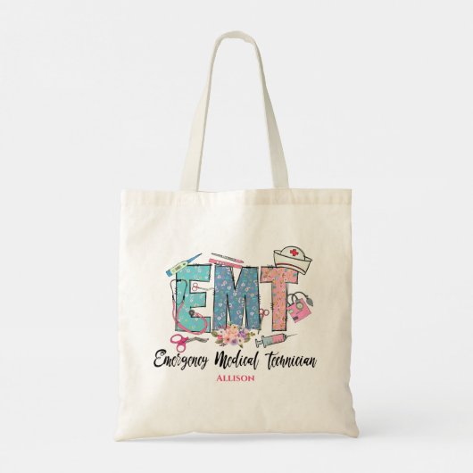 ピンクパーソナライズされたブルー女子EMT トートバッグ (裏面)