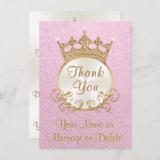 ピンクパーソナライズされたプリンセスサンキューカード サンキューカード (正面/裏面)