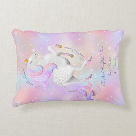 ピンクパーソナライズされたプリンセスユニコーン子供部屋 アクセントクッション (正面)