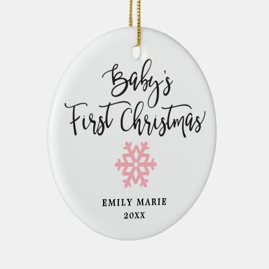 ピンクパーソナライズされたベビーガール初めてのクリスマス セラミックオーナメント (右)