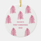 ピンクパーソナライズされたベビー初めてのクリスマスツリー セラミックオーナメント (正面)