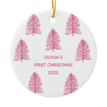 ピンクパーソナライズされたベビー初めてのクリスマスツリー