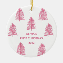 ピンクパーソナライズされたベビー初めてのクリスマスツリー セラミックオーナメント