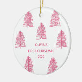 ピンクパーソナライズされたベビー初めてのクリスマスツリー セラミックオーナメント (左)