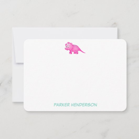 ピンクパーソナライズされたベビー恐竜の文房具 サンキューカード (正面)