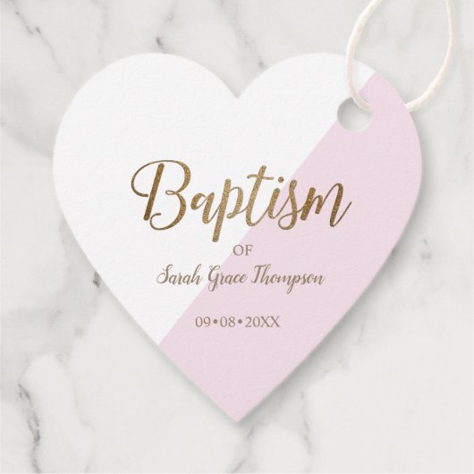 ピンクパーソナライズされたベビー洗礼ハート感謝していユー フェイバータグ (裏面)
