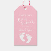 ピンクパーソナライズされたベビー足ガールベビーシャワー ギフトタグ (正面)