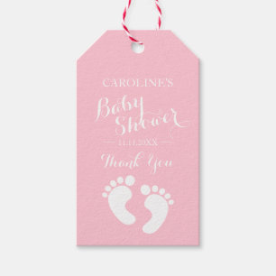 ピンクパーソナライズされたベビー足ガールベビーシャワー ギフトタグ