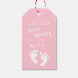 ピンクパーソナライズされたベビー足ガールベビーシャワー ギフトタグ