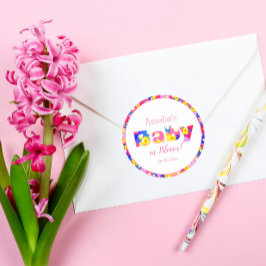 ピンクパーソナライズされたベビー開花ピンクベビーシャワー ラウンドシール