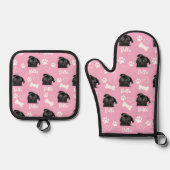 ピンクパーソナライズされたペットフォトドッグラバーインスタグラム 鍋つかみ&鍋敷きセット (正面)