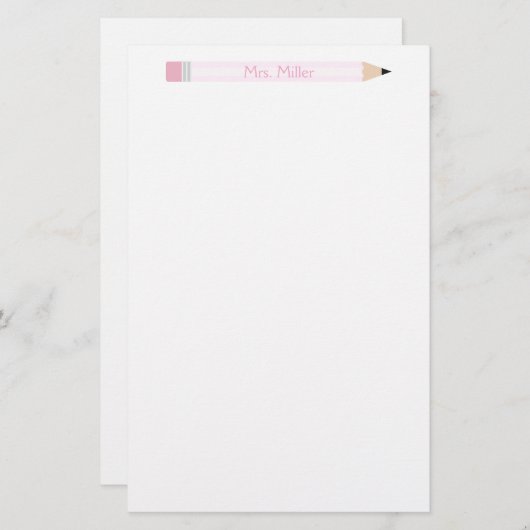 ピンクパーソナライズされたペンシル先生カスタム 便箋 (正面/裏面)