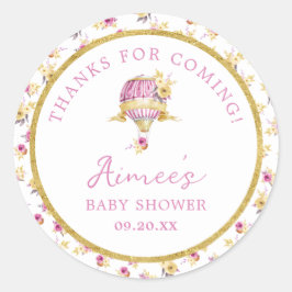 ピンクパーソナライズされたホットエアバルーン赤ちゃんシャワー ラウンドシール