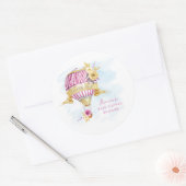 ピンクパーソナライズされたホットエアバルーン赤ちゃんシャワー ラウンドシール (封筒)