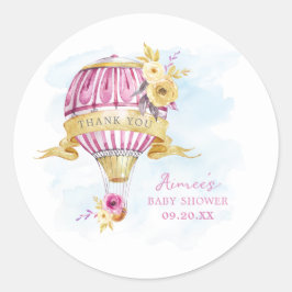 ピンクパーソナライズされたホットエアバルーン赤ちゃんシャワー ラウンドシール