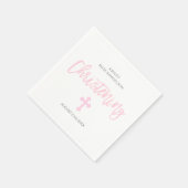 ピンクパーソナライズされたホワイトガールクロス《キリスト教》洗礼式や命名式 スタンダードカクテルナプキン (角)