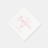 ピンクパーソナライズされたホワイトクロスガールバプテスマ スタンダードカクテルナプキン (角)