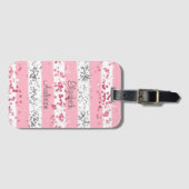 ピンクパーソナライズされたホワイトグレーシルバーグリッター ラゲッジタグ (正面横)
