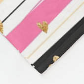 ピンクパーソナライズされたホワイトブラックストライプ金ゴールドグリッター フリースブランケット (角)