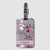 ピンクパーソナライズされたホワイトブルゴーニュさくらんぼの花 ラゲッジタグ (正面縦)
