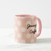 ピンクパーソナライズされたホワイトポ点々のあるルカコーヒーマグ マグカップ (正面右)