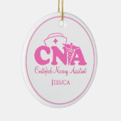 ピンクパーソナライズされたホワイトCNAナースクリスマス セラミックオーナメント (右)