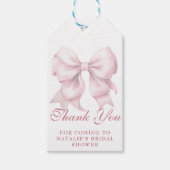 ピンクパーソナライズされたボウブライダルシャワーありがとう ギフトタグ (正面)