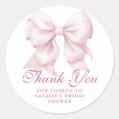 ピンクパーソナライズされたボウブライダルシャワーありがとう ラウンドシール (正面)
