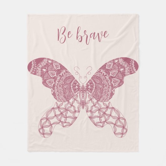 ピンクパーソナライズされたボホバタフライ フリースブランケット (正面)