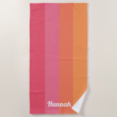 ピンクパーソナライズされたミニマルオレンストライプジ ビーチタオル (正面)