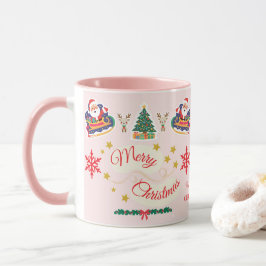 ピンクパーソナライズされたメリークリスマスサンタレー マグカップ