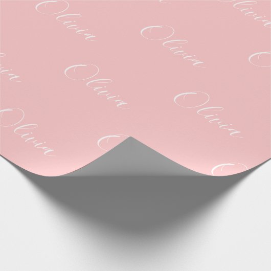 ピンクパーソナライズされたモダンのスクリプト名 ラッピングペーパー (角)