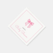 ピンクパーソナライズされたモダンの弓ベビーシャワー スタンダードカクテルナプキン (角)
