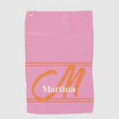 ピンクパーソナライズされたモダンオレンジモノグラム ゴルフタオル (正面)
