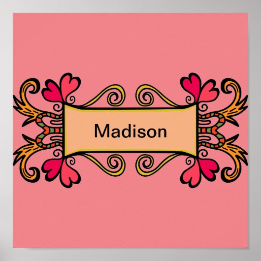 ピンクパーソナライズされたモダンガールズルーム ポスター (正面)