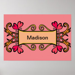 ピンクパーソナライズされたモダンガールズルーム ポスター