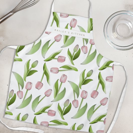 ピンクパーソナライズされたモダンチューリップ エプロン