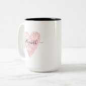 ピンクパーソナライズされたモダンハートスクリプト名 ツートーンマグカップ (正面左)