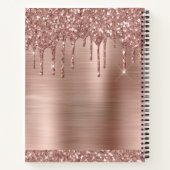 ピンクパーソナライズされたモダンローズ金ゴールドグリッタードリップ ノートブック (裏面)