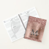 ピンクパーソナライズされたモダンローズ金ゴールドグリッタードリップ ノートブック (内部)