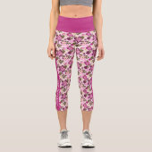 ピンクパーソナライズされたモダン色マゼンダフローラ カプリレギンス (正面)